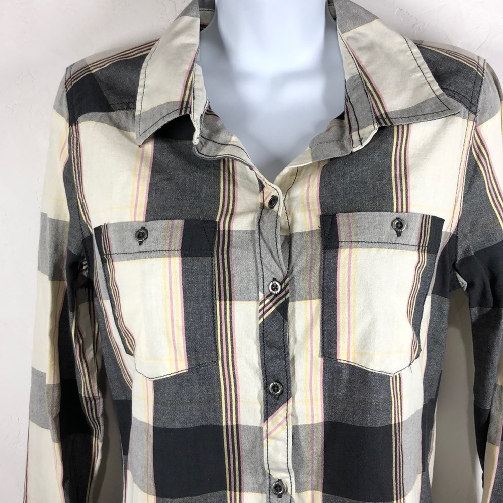 Roxy Gray Plaid Button Down Size Small - image 2